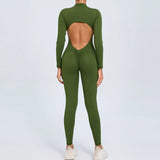 Fongt Zipper Long Sleeve Nude Yoga Jumpsuit Women Wear Fitness Sports Pants Tights-Outfit