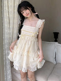 Chiffon Vintage Sweet Dress Women Flying Sleeve Lolita Kawaii Mini Dress Female Ruffles Korean Fahsion Cute Dress