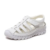 Women Sandals 2021 Summer Shoes Genuine Leather Covered Toe Soft Casual Walking Zapatos Mujer Plataforma Big Size