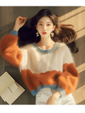 Fongt Stitched-In Printed Knitted Sweater 2025 Autumn And Winter New Korean Niche Design Soft-Clip Collar Top