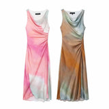 Fongt New Tie-Dye Printing Folds Open Fork Fan Dress 8346201