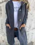 Fongt And Winter New Solid-Color Hooded Knitted Cardigan Women's Long-Sleeved Sweater Coat Loose Single-Dbutton Pocket Coat