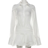 Fongt 2025 Fashion Trend Women's New Collar V Collar Horn Sleeve Mesh Repair Dress