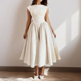 Fongt 2025 French Pure Fashion Elegant Waist Thin Sleeveless Back Hollow Dress