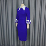 Fongt Vintage Clip Clip Long Sleeve Dress Stereo Flower Party Busted Dress