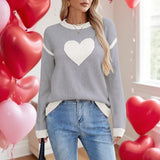 Fongt Autumn And Winter Hot Sweater Women Hit The Color Love Peach Collar Knitted Jersey Valentine's Day