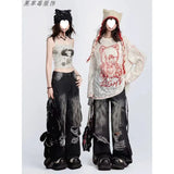 Fongt Street Ins Do Old Tuxed Hole Jeans Women's New High-Rise Loose Thin Leg Pants