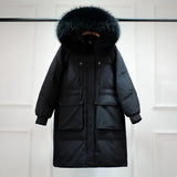 Winter Down Coat Women Long Parkas Luxury Real Raccoon Fur Hooded Female Loose Fashion Duck Down Puffer Jacket