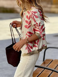 Fongt New Casual Fashion Slimming Plant Print Polo Collar Women Zipper New Coat Top