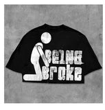 Fongt Cool Boy New English Before And After Printing 毛棉 Five-Sleeved T-Shirt Round Collar Top
