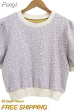 Spring Summer Korean Fashion Clothes Women Casual Jacquard Pullovers Sweater Short Sleeve Knitted Tops Female Pull