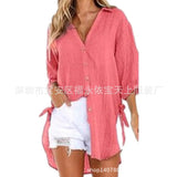 Fongt / Summer 2024 Women's New Linen Cotton Linen Shirt Irregular Cardigan