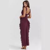 Fongt Summer New French Slings Wood Ear Design Picties Open Fork Dress Dress Woman