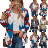 / Winter 2023 Hooded Pocket Sweater Geometric Pattern Long Sleeve Loose Coat-Outfit
