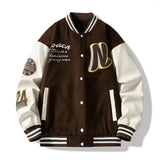 and autumn retro quilted embroidered baseball uniform jacket men and women loose tide brand street jacket couple shirt-Outfit