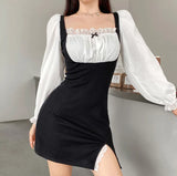 Slim Wrinkled Lace Maid Dress-Outfit