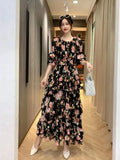 Fongt Early Autumn Collared Flakes And Snowflake Cake Skirt Seven-Sleeved Luxury Dress