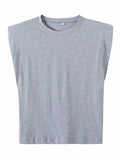 Women fashion solid color shoulder pad casual T-shirts female basic o neck sleeveless knitted T shirt chic leisure tops
