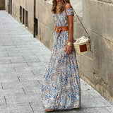 Fongt Spot 2023 Early Autumn New Women's Fashion One-Line Collar Short-Sleeved Bohemian Dress-Outfit