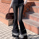 Fongt Tie Jeans Women Autumn New Retro Loose Broad Legs Drag Long Pants Ins