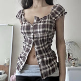 Fongt Design Style Buckle Shirt 2025 Summer Babes Ancient Early Slimming Leisure New Top