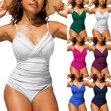 2025 Full-Body Swimsuit Solid-Colored Hard Bag Cross Multi-Colored Folds To Cover The Belly Sexy