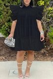 Dress High Waist Retro Pleated Puff Sleeve Loose Women's