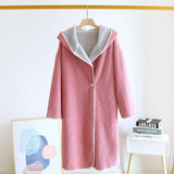 Lamb Wool Thick Warm Autumn Winter New Hooded Mid-Length Bathrobe Single Button Dressing Gown