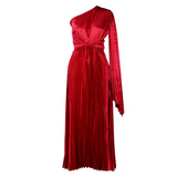 Fongt Women's 2025 New One-Shoulder Folded Dress Twill Dress