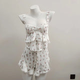 Fongt Fraiding Splicing Simulation Silk Sling Shorts Pajamas Set Idyllic Spring And Autumn Pure Thin Home Clothes Girl