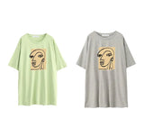 Abstract Character Printed T Shirt Women 2021 Summer New Vintage Harajuku 100% Cotton Tees Soft Casual Female