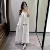Fongt Summer New Women's Hollow Embroidery Fan Flute Dress Loose Leisure Bareback Sling Skirt
