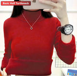 Turtleneck Sweater Winter Slim Thicken Knitwear Jumper Woman Soft Knit Pullovers Casual Plush Fleece Lined Warm Malhas