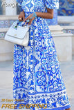 Women Elegant Pattern Print Party Dress Summer Sexy Off Shoulder High Waist Long Dress Lady Casual Short Sleeve Backless
