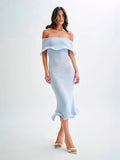 Fongt Women's Fashion Word-To-Shoulder Sexless Sleeveless Plain Knitted Dress