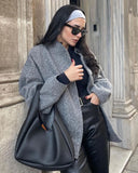 Fongt New Women's Casual Color Collar Single Buckle Large Pocket Loose Comfortable Long-Sleeved