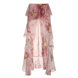 Fongt Vintage Crumbat Splicing Half-Body Skirt Holiday High-Waisted Thin A-Shaped Skirt New Mid-Long Skirt