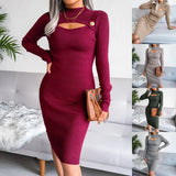 Wind Shooting Autumn And Winter Sexy Hollow Bag Ass Knitted Dress Women's