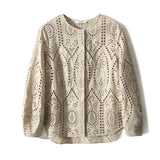 Fongt First-Line Brand Counter Mall Withdrew The Ribbon Women's Clothing Hollow Pane Embroidered Round Shirt Top