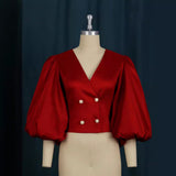Fongt Collar Lantern Sleeve Button-Down Shirt Repair Short Party Women's Shirt Tops