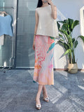 Fongt Folded Spring Half-Dress New Folded Print Japan-Korea Casual Dress High-Grade Small Scented Dress