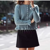 Fongt Women's Autumn And Winter New Laminated Wooden Ear Knitted Shirt Jacket