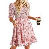Fongt Women's Summer New New Ocean Bubble Bubble Sleeves Crush Flower Dresses Women's Dress