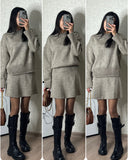 Fongt Winter New Solid Color High-Collar Lazy Knitwear Design Skirt Dress Suit