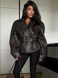 Fongt 2025 Explosion Long-Sleeved Collar With Short Locomotive Jacket Leather Coat Woman
