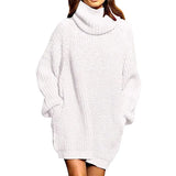 Fongt And Winter New Fashion Long Sleeve High Collar Pocket Long Dress Loose Sweater