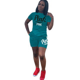 Two Piece Set Women Pink Letter Print Tops + Holes Shorts Tracksuits for Plus Size Women Casual Steetwear 2pcs