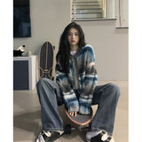 Striped Knitted Cardigan Women Streetwear Gradient Sweater Coat Harajuku Plus Size Knitwear Korean Patchwork Jumper Tops-Outfit