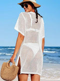 Fongt Hoodie Hollow Knitted Short Sleeve Open-Sleeve Seaside Swimsuit Sunscreen Coat Woman