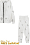 Women's Tracksuit Casual Rhinestone Long Sleeve Hooded Sport Suits Hoodie Sweatshirts and Long Pant Two Piece Sets y2k New